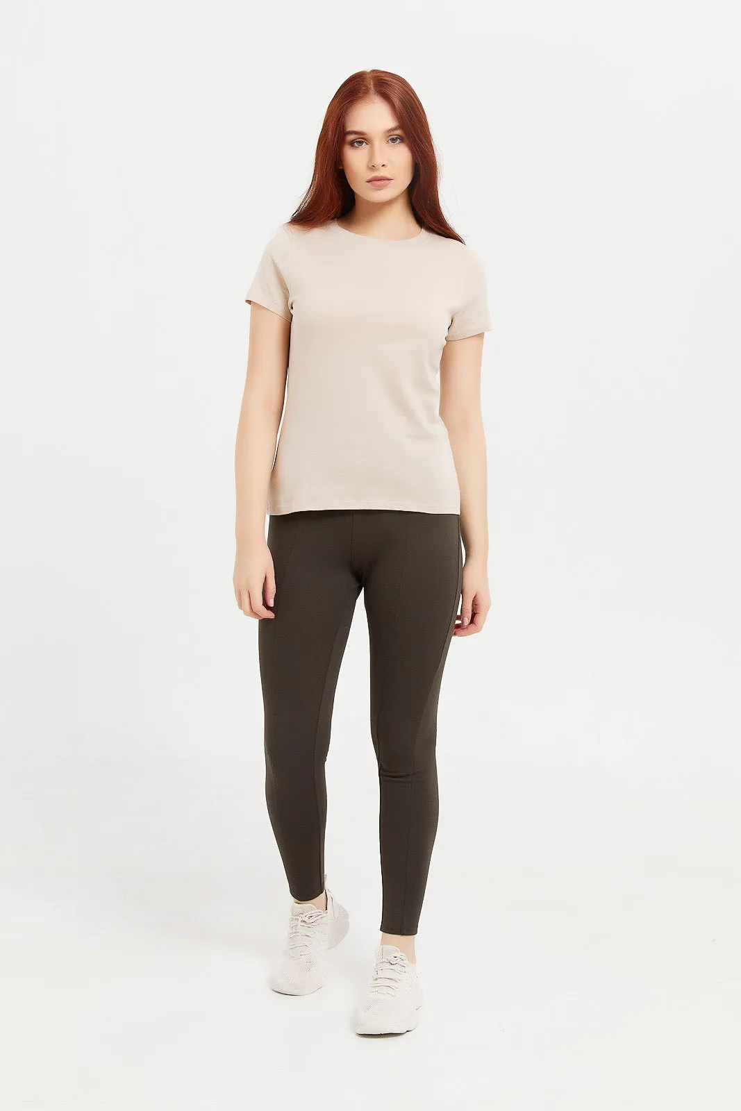 Women Beige Basic T-Shirt