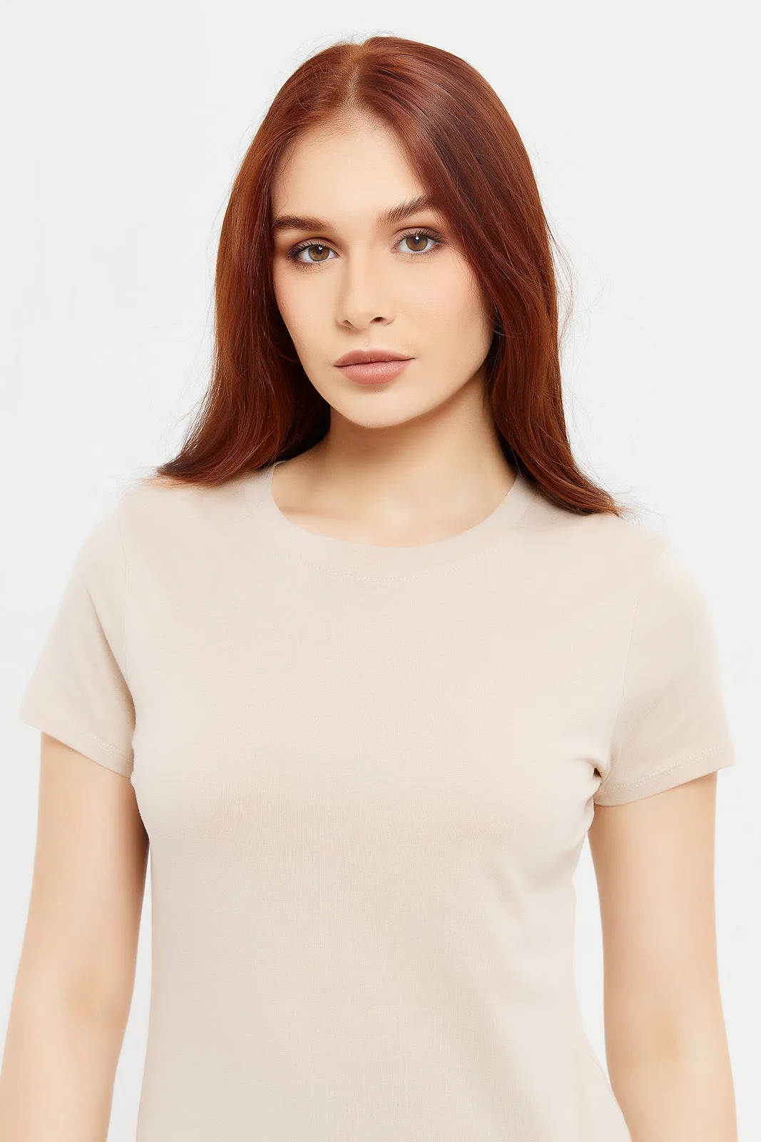 Women Beige Basic T-Shirt