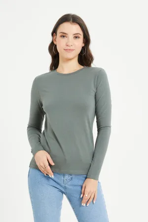 Women Olive Basic T-Shirt