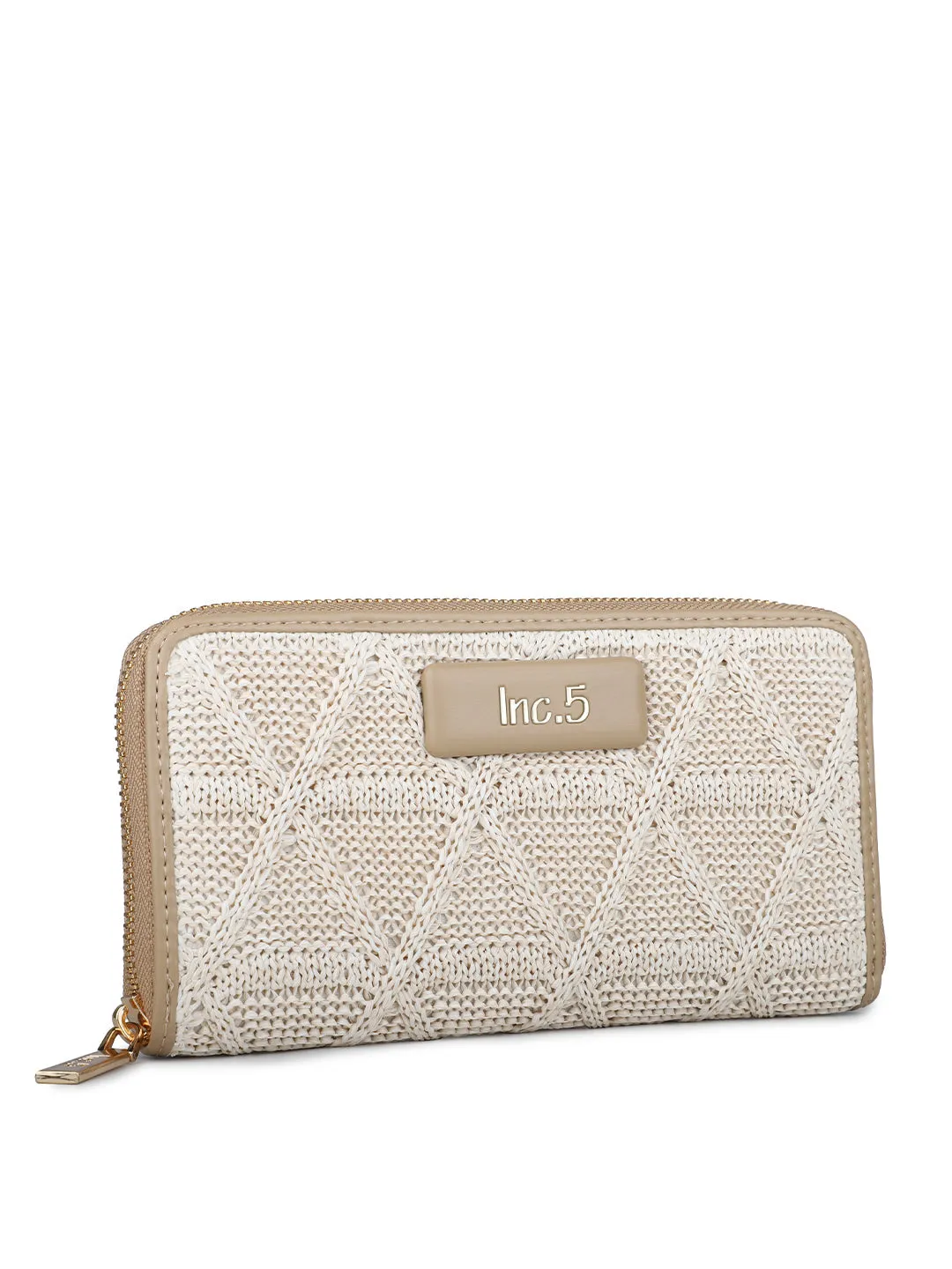 Women's Beige Textured Bifold Wallet