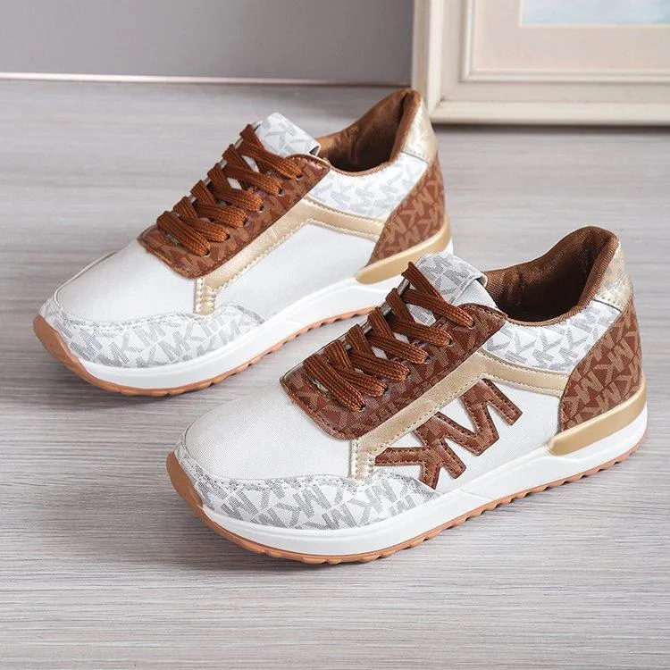 Women's Fashion Casual Printing Lace Up Round Toe Color Matching Running Shoes