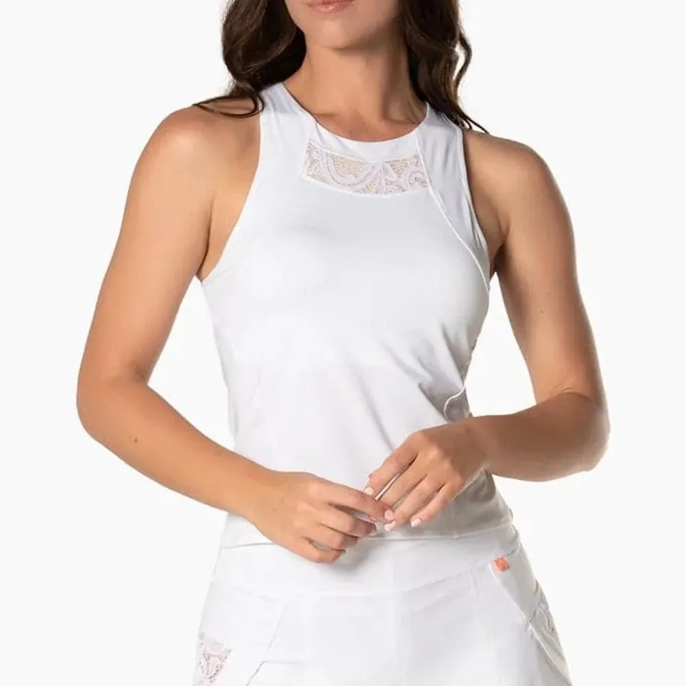 Women's Lace Track Crop Tennis Tank White