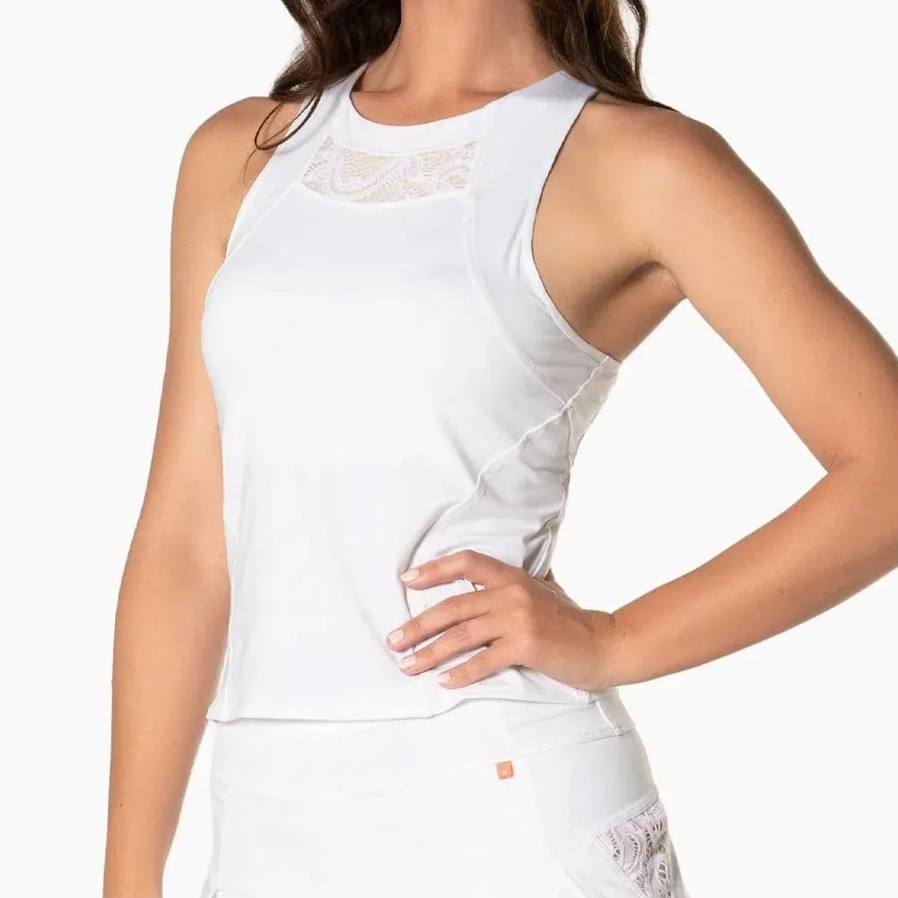 Women's Lace Track Crop Tennis Tank White