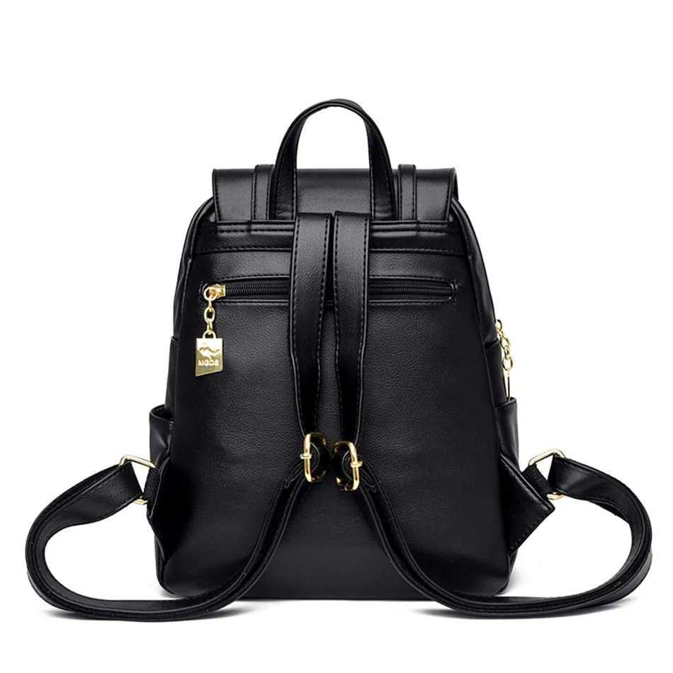 Women's Large Capacity Fashion Soft Synthetic Leather Casual Backpacks