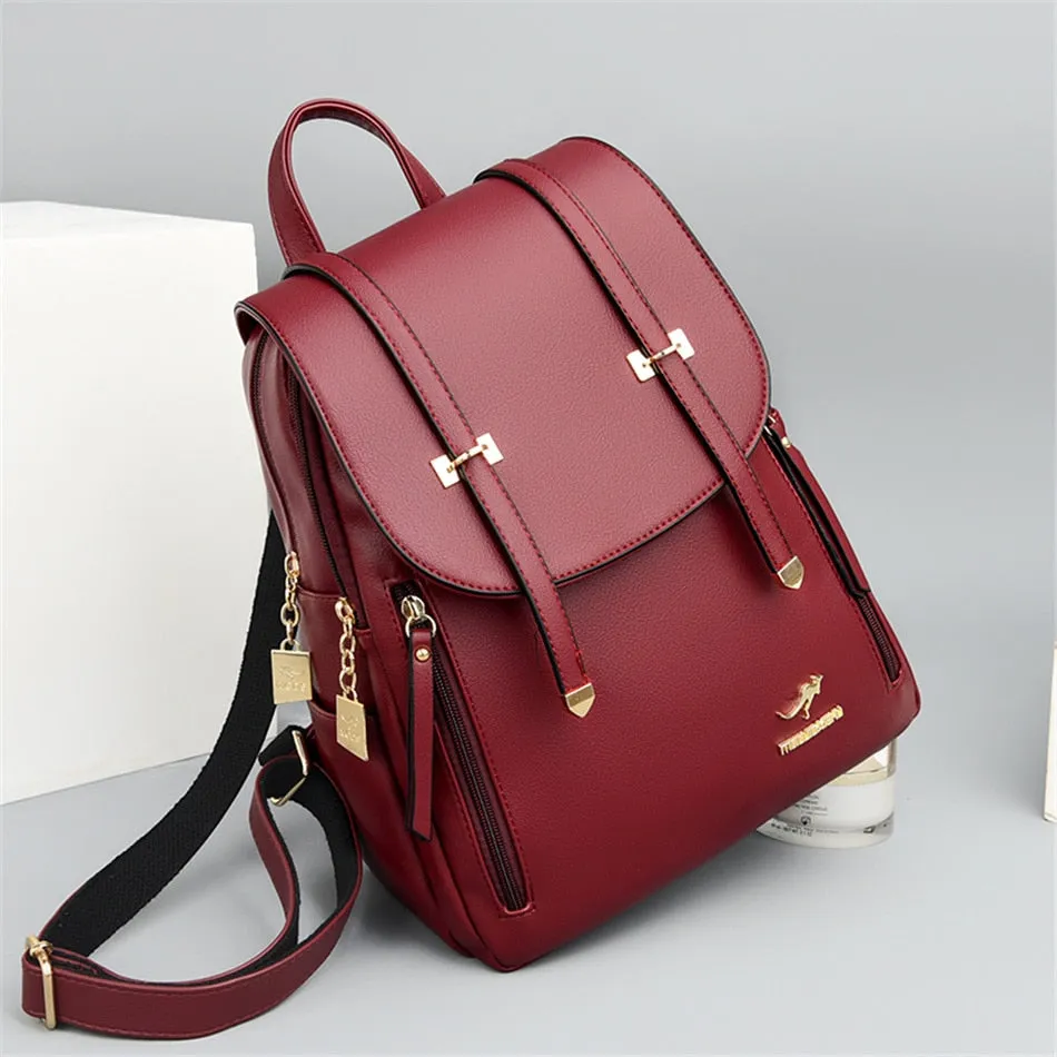 Women's Large Capacity Fashion Soft Synthetic Leather Casual Backpacks