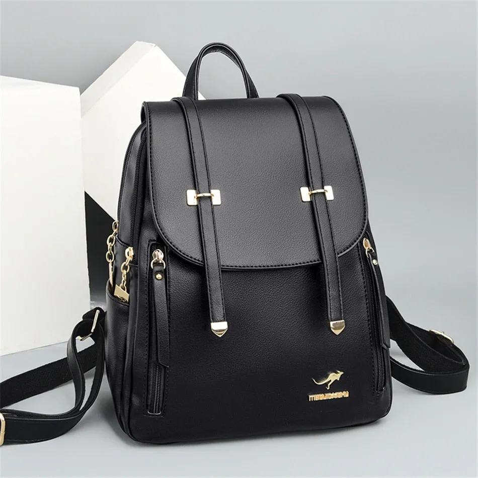 Women's Large Capacity Fashion Soft Synthetic Leather Casual Backpacks