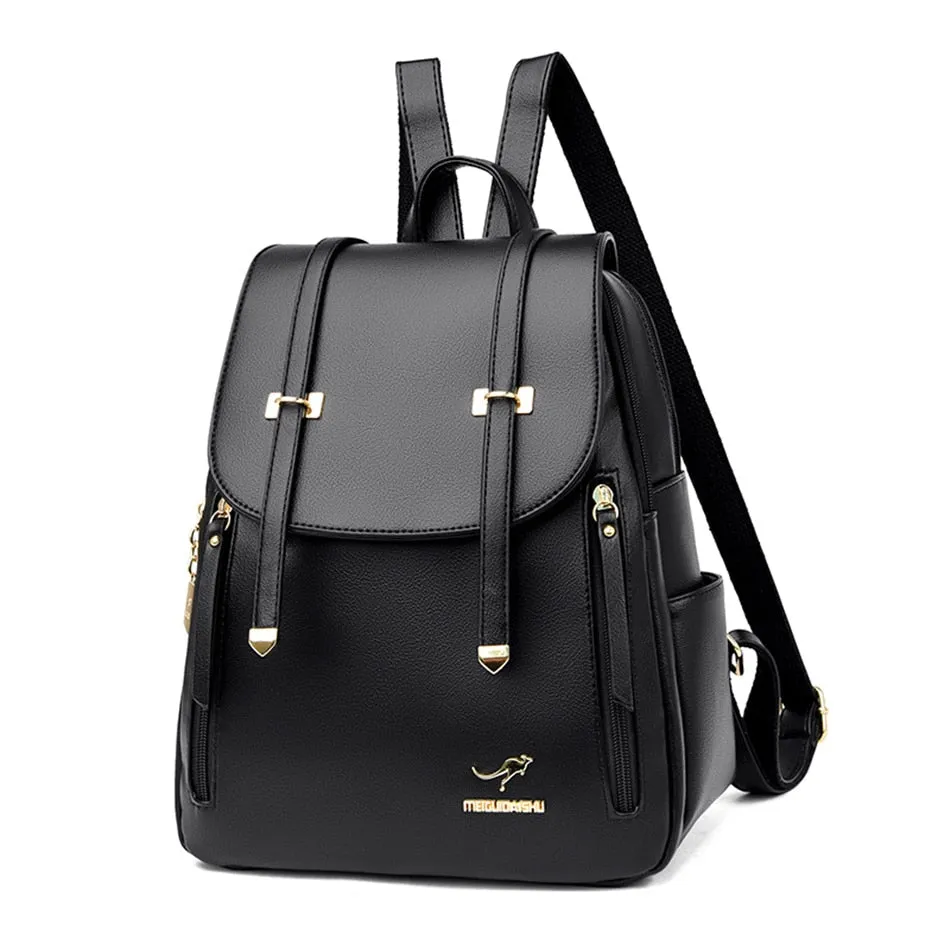 Women's Large Capacity Fashion Soft Synthetic Leather Casual Backpacks