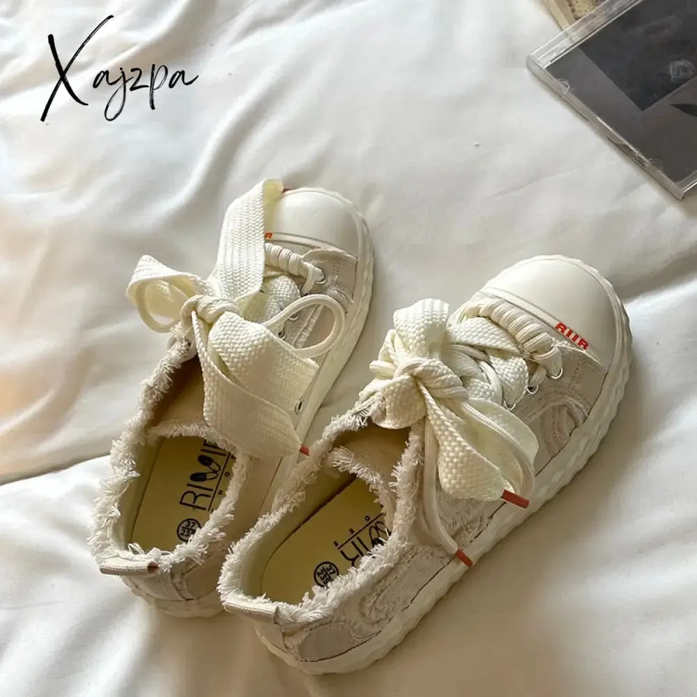 Xajzpa - Canvas Shoes Women's Sneakers Platform Spring Autumn Lace Up Flats Shoes Female Vulcanized Shoes Sneakers Woman Sports Casual