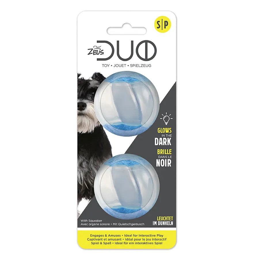 Zeus Duo Balls GLO Glow in the Dark with Squeaker 2Pk 2 Sizes