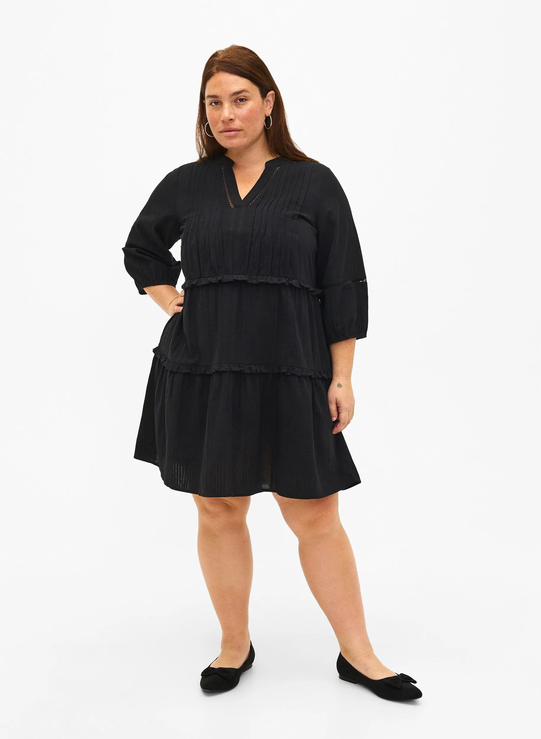 Zizzi Lise Cotton Dress in Black